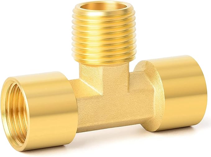 GASHER 5PCS Metals Brass Pipe Fitting Barstock Male Branch Tee T Adapter 1/4" Female x 1/4" NPT Female x 1/4" NPT Male