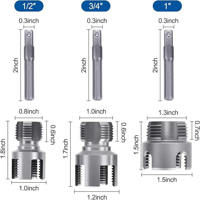 3PCS PVC Pipe Threader Kit - Dual-Function Internal & External Pipe Threading Tool for 1/2"& 3/4" & 1" PVC/Plastic Pipes