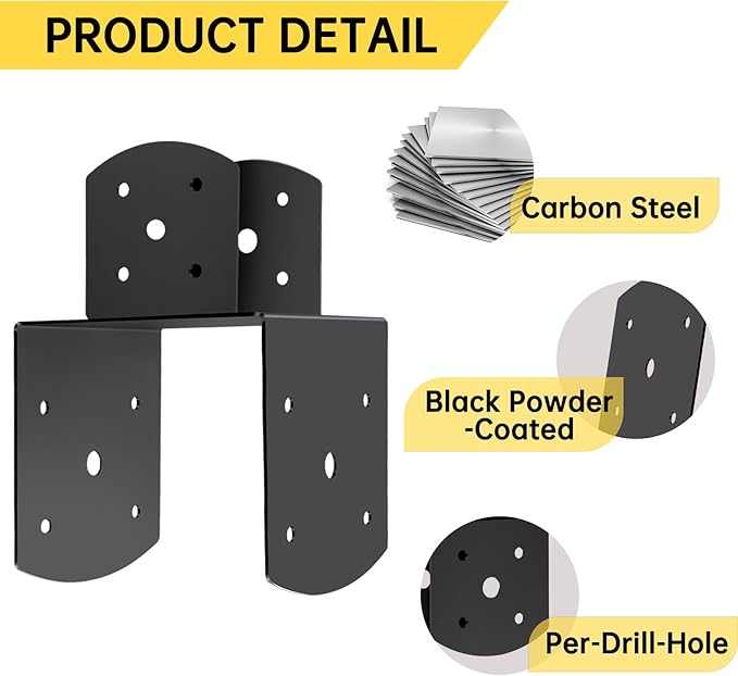 4 Pcs 4"x 6" Deck Post Caps Tie Brackets ,Ineer Size(3.6"x 3.6") 14 Gauge Post Base Steel Post Anchor Connector Support Fence Post Brackets for Posts to Wood