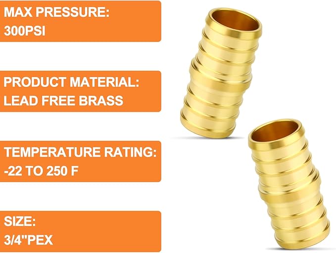 GASHER 20Pcs No Lead Brass 3/4" Pex Coupling, 3/4 Inch Pex Fittings for Pex Tubing