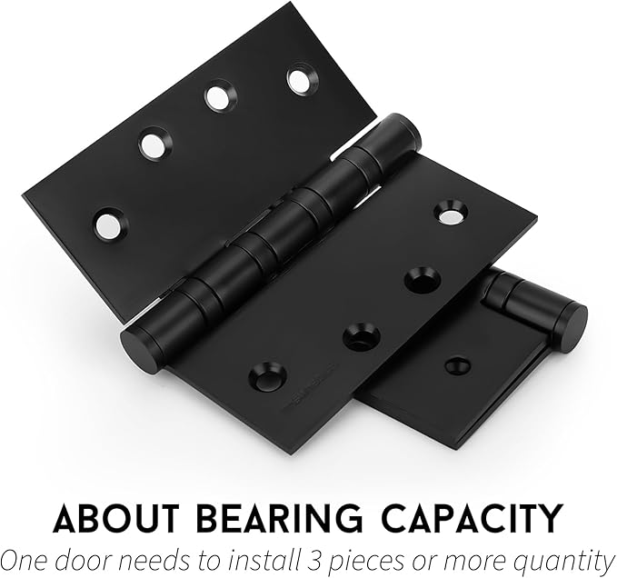 goldenwarm 6 Pack 4 x 4 Inch Ball Bearing Door Hinges Heavy Duty Stainless Steel Exterior Door Hinges with Square Corners, Matte Black, Smooth & Quiet with Non-Removable Pin