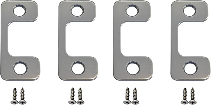 QCAA Solid Brass Deadbolt Strike Plate, Adjustable Jamb Plate, for Electronic Locks, Satin Nickel, 4 Pack, Made in Taiwan