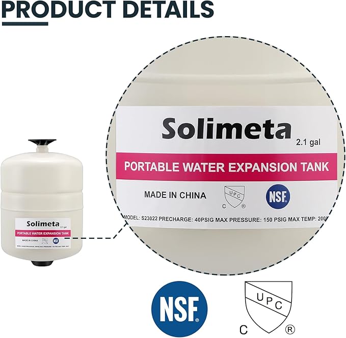 Solimeta 2.1 Gallon Potable Water Expansion Tank with Adjustable Wall Bracket & Gas Water Heater Installation Kit (24" Stainless Steel Hoses 3/4" FIP + 24" Gas Connector)