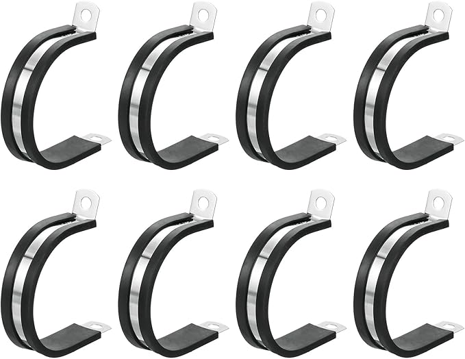 uxcell 1-3/4"(44mm) Cable Clamp, 304 Stainless Steel Rubber Cushioned Insulated Clamp R Shape Metal Clamp Tube Holder for Pipe Hose Wire Cord Installation 8Pcs