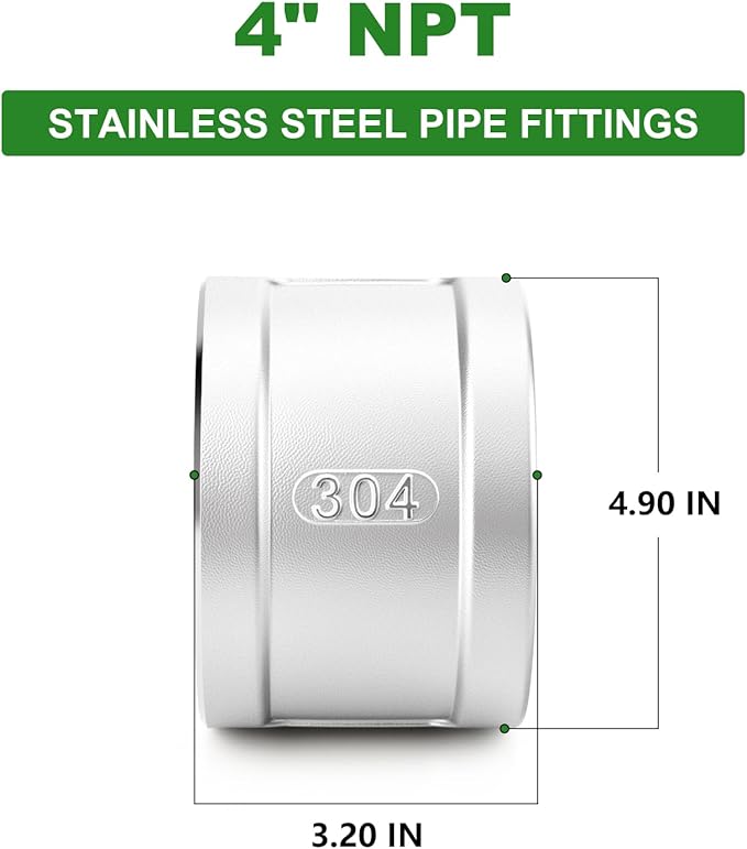 TAISHER 1PCS 304 Stainless Steel Cast Pipe Fitting, Coupling, 4" NPT Female Threaded