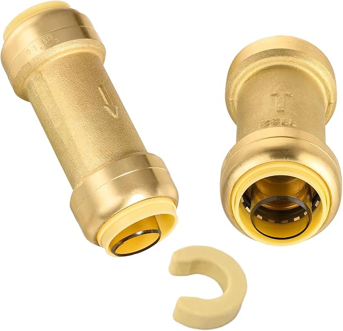 2-Pack Niikappu Pushfit Check Valve, 3/4-Inch Brass Plumbing Fittings Connect for PEX, Copper, CPVC, PE-RT Pipes, with Disconnect Clip(PF-VALVE063-2)