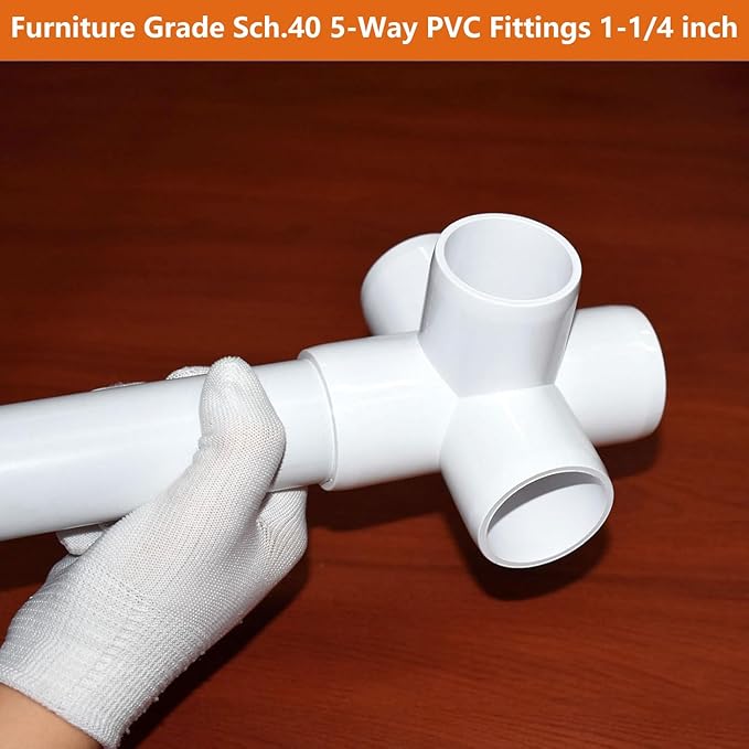 1-1/4" PVC Fittings 5 Way (4-Pack), Furniture Grade PVC Pipe Connector 1-1/4 Inch PVC Elbow for All DIY PVC Structure and Frames, UV Resistant, Fits 1-1/4" Sch 40 PVC Pipes