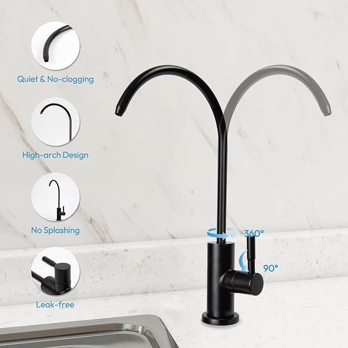 Besdor Reverse Osmosis Faucet, Filtered RO Drinking Water Faucet for Kitchen Sink, Non-Air Gap, 360-degree Rotation, Lead-Free, 304 Stainless Steel, Matte Black