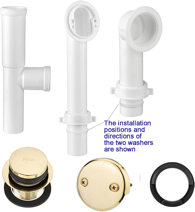 (1 Pack) Yariwiz 1-1/2" Golden Bathtub Tub Drain Kit Bath Waste Overflow Drain Tube Assembly with Touch-Toe Tub Drain Stopper and Overflow Faceplate Gold