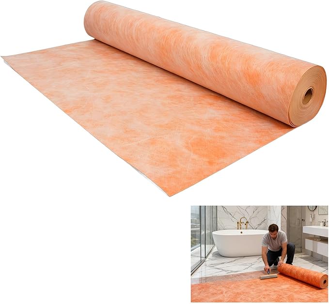 3.3 FT x 98.5 FT Waterproof Membrane for Shower, 23.6 mils Thick Underlayment Waterproof Polyethylene 323 sq ft, Walls Tile Underlayment Fabric for Sauna Bathroom, Bathroom