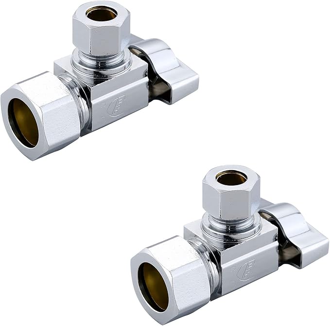 (2-Pack) Cyrret Angle Stop Shut off Valve 1/4 Quarter Turn 5/8" OD (1/2" Nominal) Compression Inlet X 3/8" OD Compression Outlet Chrome Plated Brass…