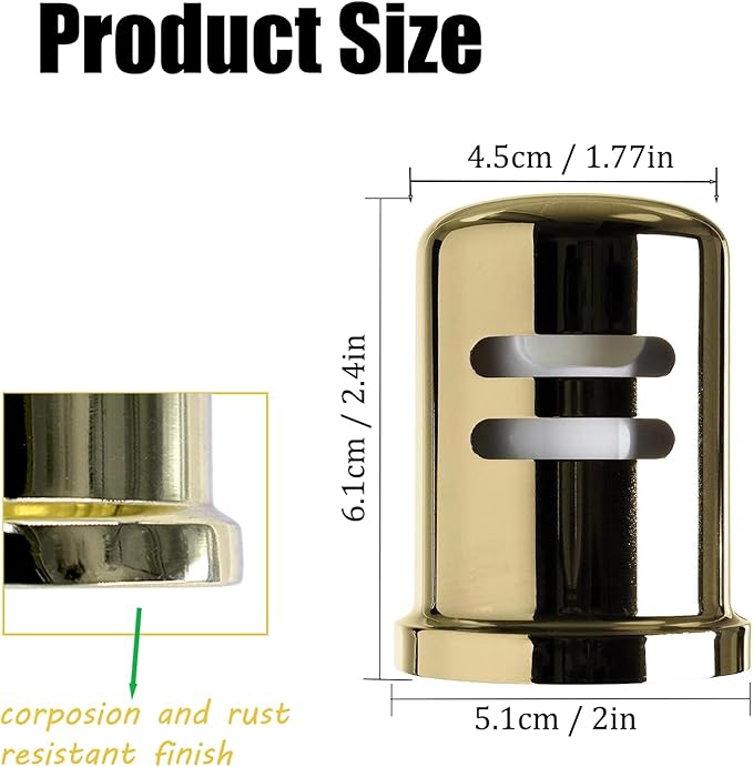 1-5/8" cap diameter 2-1/4 Dishwasher Solid Brass Air Gap Cap Only, Replacement for air gap dishwasher Air Gap Cover Fits Most Air Gap Bodies (Gold))