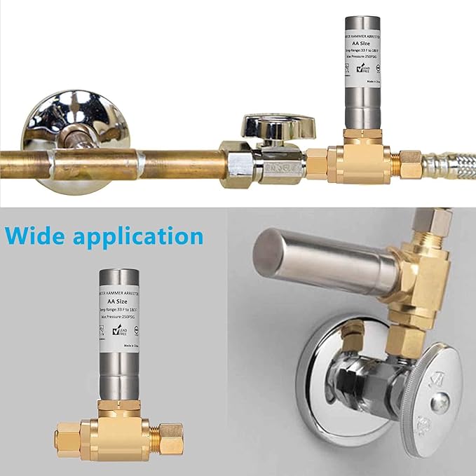 (2 Pack) Lidertik Water Hammer Arrestor for Dishwasher and Toilet 3/8 Inch Male Compression and 3/8 Inch Female Compression, Absorb Shock and Reduce Noise for Water Pipe