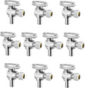 VEVOR 10 Pack Angle Stop Valve, Water Shut Off Valve 1/2" PEX x 3/8" OD Compression, 1/4 Turn Chrome Plated Brass Shutoff Valves for Bathroom Kitchen Toilet Shower Plumbing