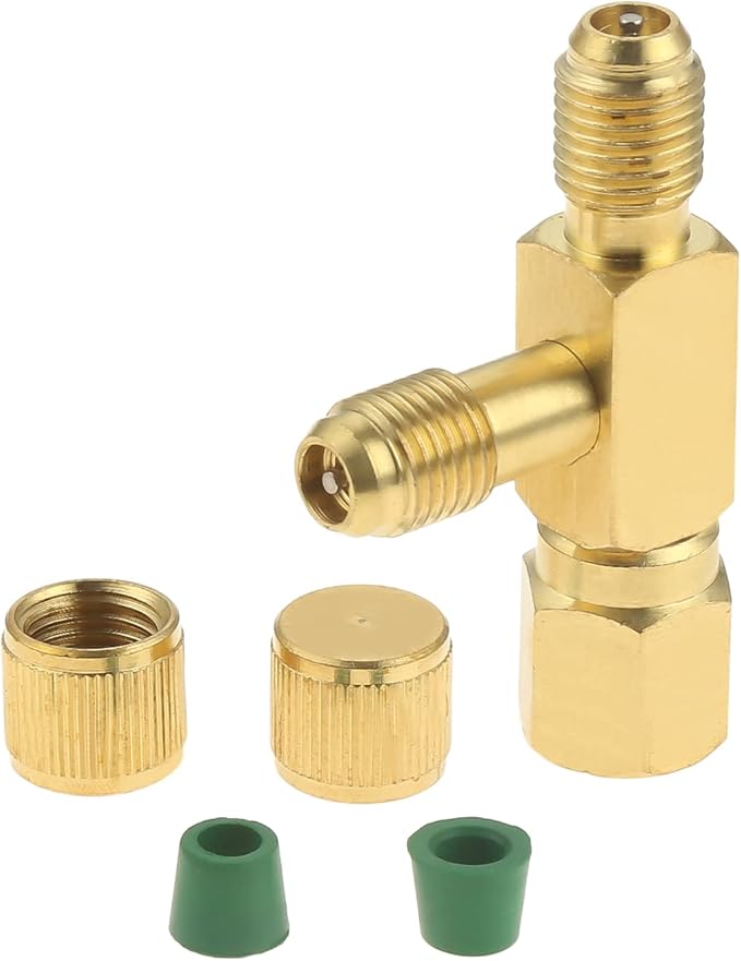 Aupoko Quick Coupler Access Tee, 1/4'' Valves Core Tee Adapter with Swivel Connector, Fits for Gauge Deep Vacuum Pump Manifold
