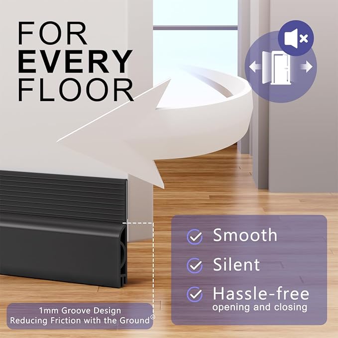 Door Draft Stopper,Adjustable Door Sweep for Bottom of Door,Silicone Weather Stripping Door Bottom Seal Blocker Air Noise,Under Door Gap Filler for Interior/Exterior Doors(Black, 78inch)