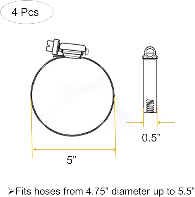 5" Adjustable 304 Stainless Steel Duct Clamps Hose Clamp Pipe Clamp Air Ducting Clamp worm drive hose clamps (4Pcs, 118mm-140mm)