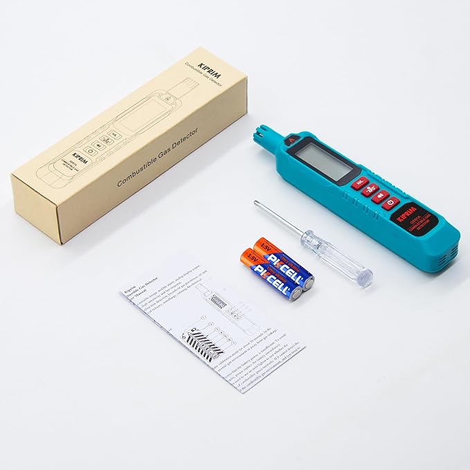 Kiprim Natural Gas Leak Detector Portable Gas Tester with Audible & Visual Alarm,H/L Sensitive Mode to Locate Combustible Sources Propane for Home,Batteries Included