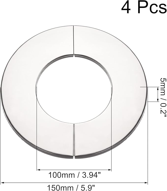 uxcell Wall Split Flange, Stainless Steel Round Escutcheon Plate for 100mm Diameter Pipe 4Pcs