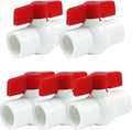 5 Pcs 3/4 Inch PVC Ball Valves, Water Shut Off Valves, 25mm Socket with Red T-Handle, Rated at 150 PSI Pipe Fittings for Swimming Pool, Plumbing & Irrigation Systems