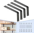 CLT Black Shelf Bracket, 12” X 5” Quarter Inch (1/4") Thick- Max Load: 440 lb Rustic Industrial Modern Farmhouse Heavy Duty Cold Rolled Steel Bracket for Table Bench, Space Saving DIY, Pack of 4