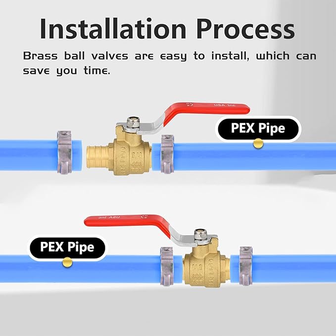 20-Pack Foskan 3/4 Inch PEX Crimp Full Port Ball Valve with Red Handle, Brass Quarter Turn Shut-off Valve for PEX Tubing