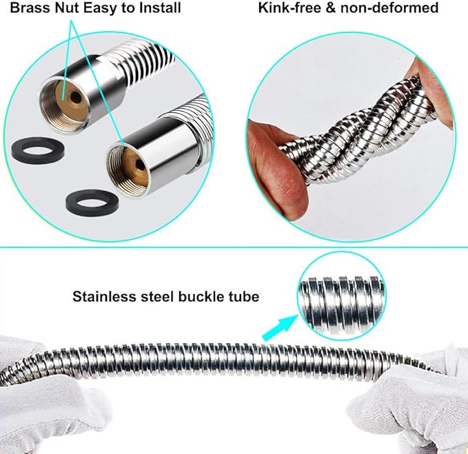 46 Inch Pre Rinse Sprayer Hose 1.42 GPM Commercial Kitchen Dish Spray Hose for Kitchen Sink Faucet, Flexible Stainless Pre Rinse Faucet Hose Replacement Kit