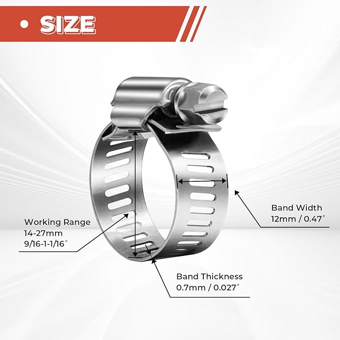 24 Pack 9/16" - 1 1/16" Worm Gear Hose Clamps, Adjustable Range 14-27mm 304 Stainless Steel Fuel Line Hose Clamps for Pipe, Plumbing, Automotive and Mechanical Application