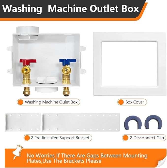 1-Pack HeSun Washing Machine Outlet Box, 1/2 Inch Push-Fit Inlet x 3/4 Inch MHT Outlet Connection, Push to Connect Pex Laundry Washer Box with Center Drain(WM005)