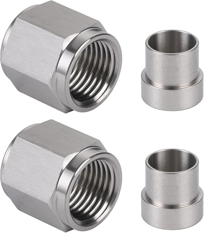 6AN Hardline Stainless Steel Tube Nut and Sleeve Fitting for 3/8" OD Tubing, 2 Sets