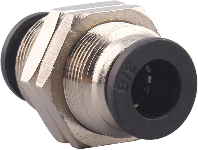 Bulkhead Union Push to Connect Tube Fitting 3/8 Inch Tube OD Double Threaded (2 Packs)