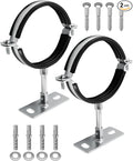 2 Pcs 4 Inch Adjustable Pipe Bracket, Split Ring Pipe Hanger, Heavy Duty B Vent Wall Strap Round Gas Vent Strap, Chimney Support Mount with Mounting Screws Anti-Slip Pads