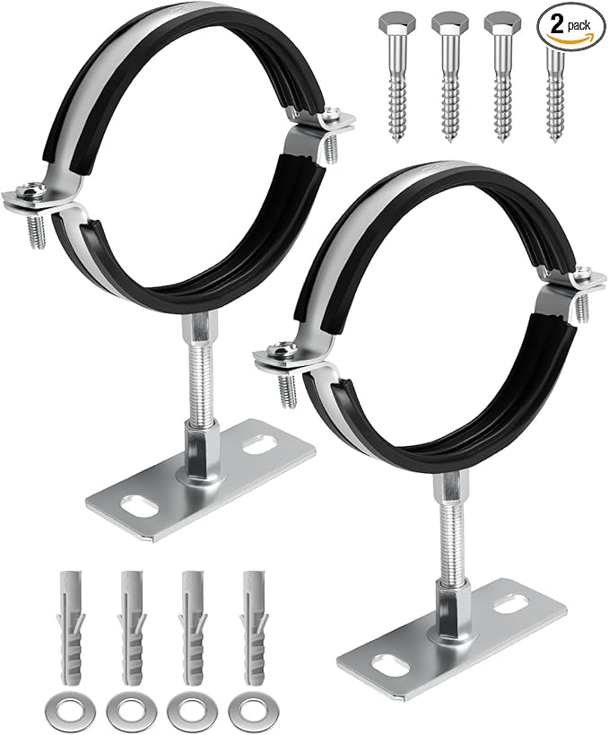 2 Pcs 4 Inch Adjustable Pipe Bracket, Split Ring Pipe Hanger, Heavy Duty B Vent Wall Strap Round Gas Vent Strap, Chimney Support Mount with Mounting Screws Anti-Slip Pads
