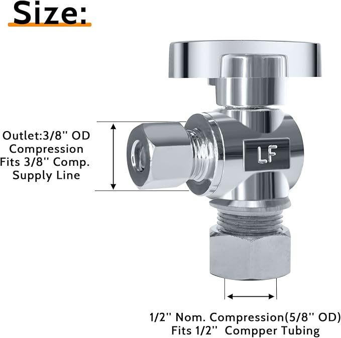 VINTEX 5 Pack Angle Stop Valve,1/2 in. NOM Compression x 3/8 in. OD Compression Angle Shut Off Valve,5/8" OD x 3/8" OD 1/4 Turn Faucet Valve,Water Stop Valve,Chrome Plated,Brass