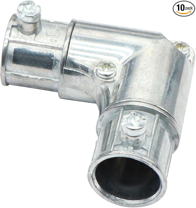 Xadnitu 10 Pieces 1/2" EMT to EMT 90 Degree Connector, Inside Corner Pulling Elbows, Metallic Die-Cast Capped Coupling Conduit Fitting for Factory, Garden Pipes