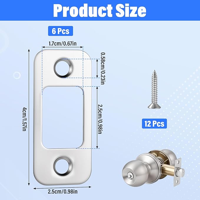 6pcs Door Striker Plates, 1"X2-1/4" Striker Plates for Doors, Round Corner Deadbolt Strike Plate, Door Strike Plate Silver with Screws