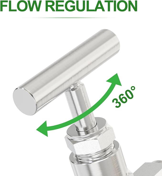 TAISHER 1PCS 304 Stainless Steel High Pressure Straight Needle Valve 3/8" NPT Female x 3/8" Tube OD For Flow Control Water Gas Oil