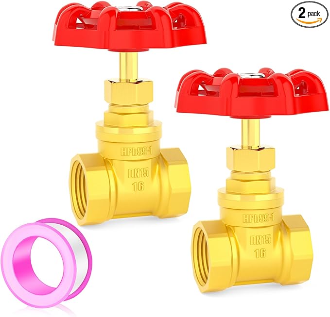 GASHER 2PCS Brass industrial Globe Valve, 1/2" NPT DN15 Female with Wheel Handle,Globe Valve Tool For Water, Oil, Gas