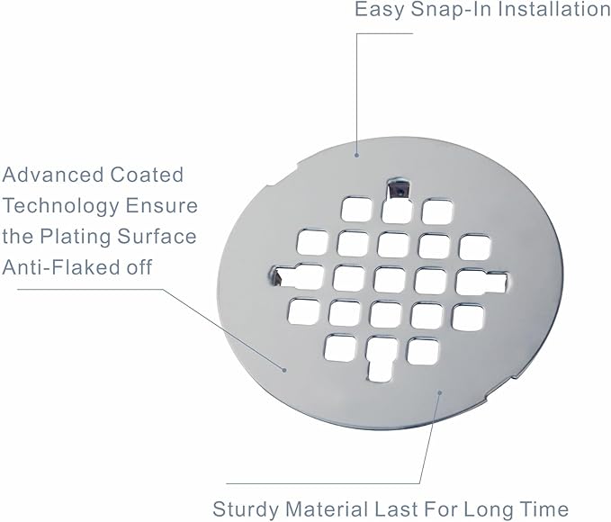 Chrome Plated Snap-in Shower Floor Drain Cover,Hidrop 4-1/4" OD Round Shower Strainer Grid, Easy-to-Install Replacement Cover Stainless Steel…