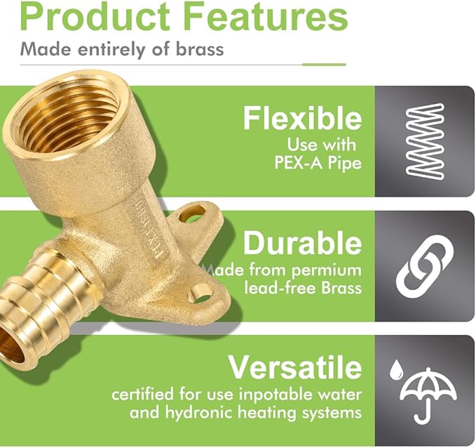 12 Pack Orianse 1/2" Brass Cold Expansion Drop Ear Elbow,1/2" PEX-A x 1/2" NPT Female Threaded Pex-A Fittings for For Pex Pipe connection, NSF/ANSI 61 NSF 372 Certificate, ASTM F1960 Certified