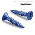 35Pcs 3/16 x 1-1/4 Inch Concrete Screws Anchor with Drill Bit, Blue Flat Head Masonry Brick Stucco Cement Block Screws, Diamond Point