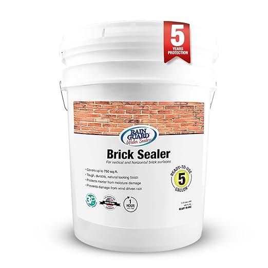 Rainguard Water Sealers Brick Sealer, Penetrating Protection Against Rain and Moisture Damage, for All Brick and Mortar Surfaces, Silane/Siloxane Waterproofer, Natural Finish, Ready to Use, 5 Gallons