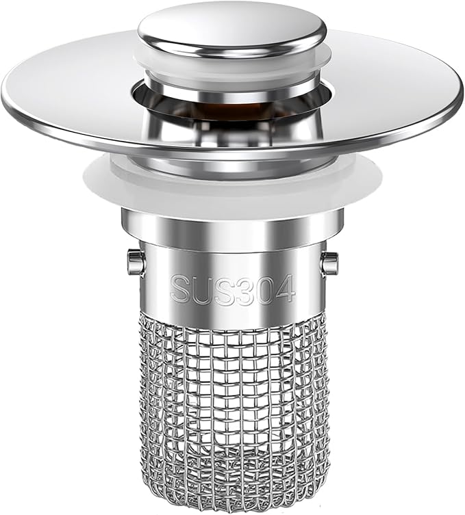 Sink Stopper Hair Catcher, Pop-up Sink Drain Strainer with Removable Stainless Steel Strainer Basket Hair Catcher, Bathroom Sink Strainer for Bathroom Sink Stopper Replacement(1PCS)