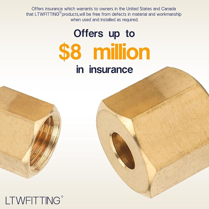 LTWFITTING 3/16-Inch Brass Compression Nut,Brass Compression Fitting(Pack of 1500)