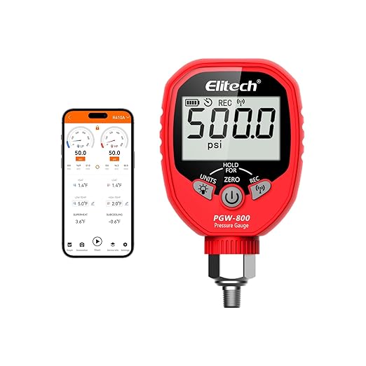 Elitech PGW-800 Wireless Digital High Pressure Gauge HVAC IP65 Waterproof -14.5~800 PSI 1/8'' NPT