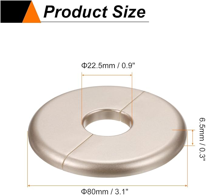HARFINGTON 8pcs Wall Split Flange 22.5mm/0.9" Self-Adhesive Plumbing Cover Plates ABS Plastic Round Escutcheon Plate Buckle Design for Water Pipe Bathroom Kitchen Decoration, Gold Tone