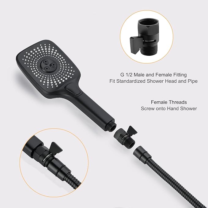 Matte Black Water Flow Control Valve, G1/2" Shower Head Flow Control Brass Shut Off Valve for Handheld, Water Pressure Regulator Replacement for Shower System