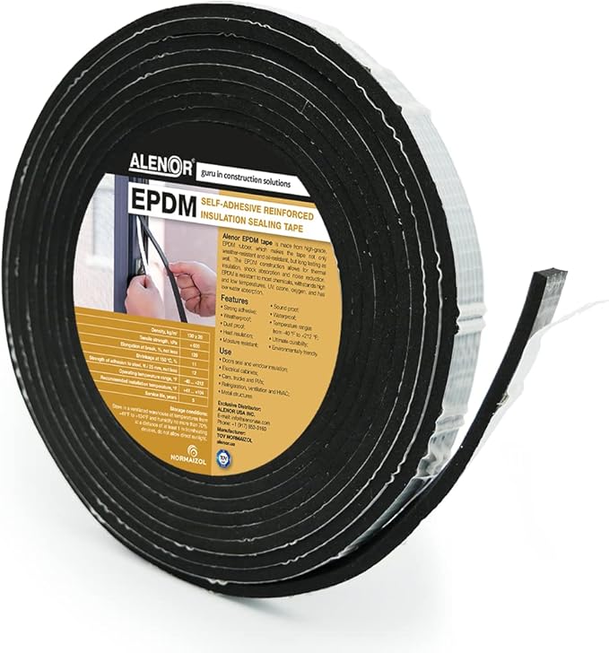 Alenor EPDM Black Foam Insulation Tape Self Adhesive 1/5"x1" x 50' Ft –Pack of 1- Weather Stripping for Doors & Windows,Soundproofing,Door Seal,Weatherstrip,Pipe Cooling,Air Conditioning Seal Strip