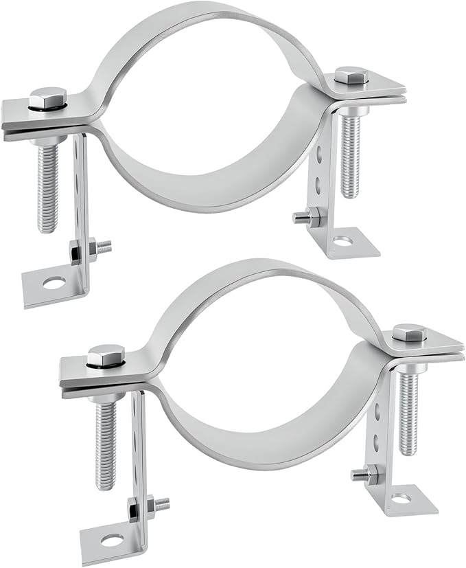 4 Inch Adjustable Chimney Pipe Strap Clamp Bracket, 2 Pack Heavy Duty Galvanized Steel Wall Mount for B Type Gas Vent Pipe, with Hardware Kit