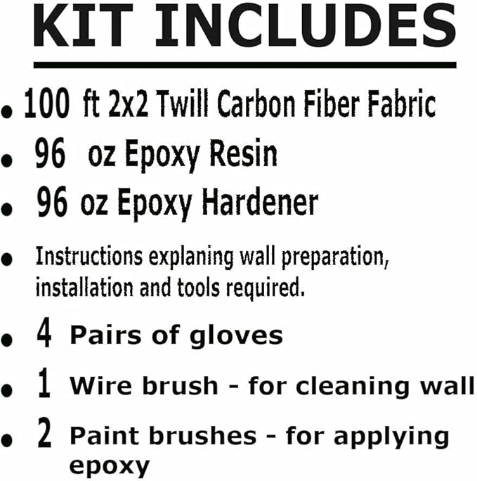 100 ft - Carbon Fiber-Basement Wall Crack Repair Kit - Carbon Fiber Foundation Wall Repair - Easy to use Includes Instructions